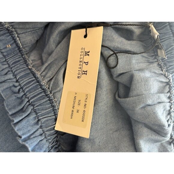 NWT MPH Collection Womens Size 3X Chambray Blue Dress Short Sleeve Ruffle Trim - Picture 8 of 8